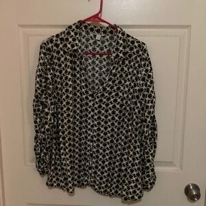 Cato White and Green Notched Collar Buttoned Blouse